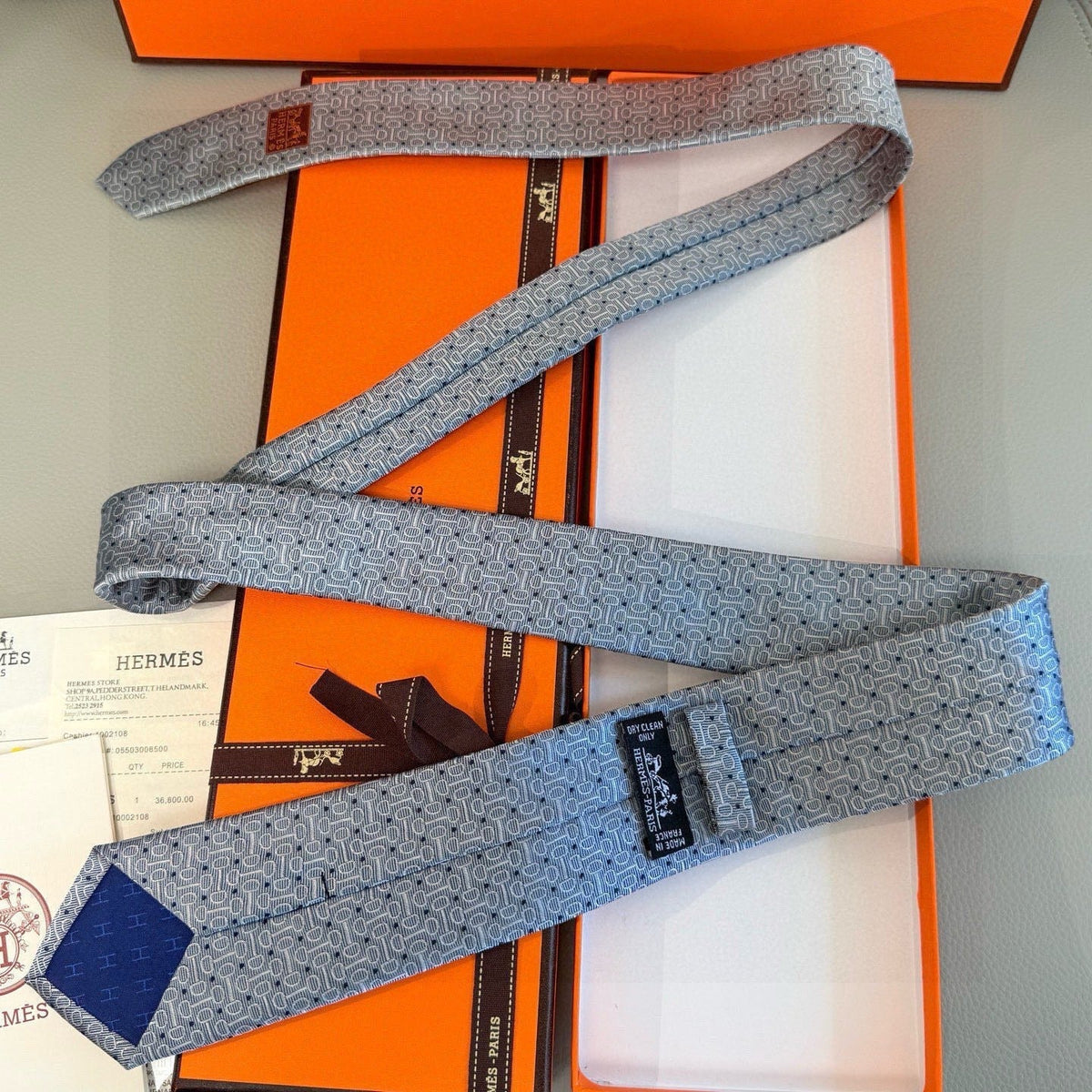 Hermes Style Men's Chain Motif Silk Tie