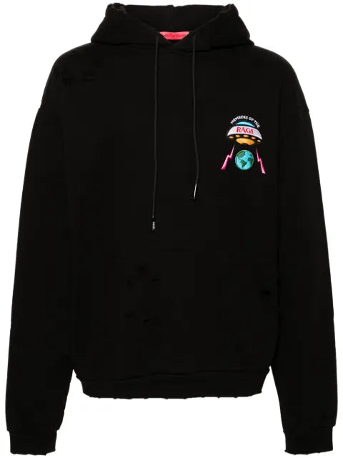 MEMBERS OF THE RAGE logo-patch distressed hoodie