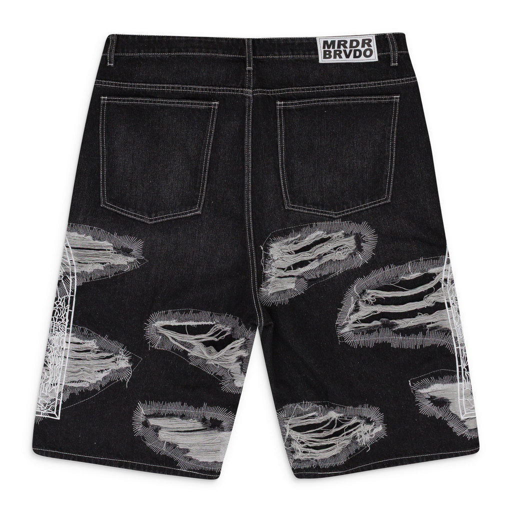 BLACK DARNING SIDE EMBROIDERY SHORTS