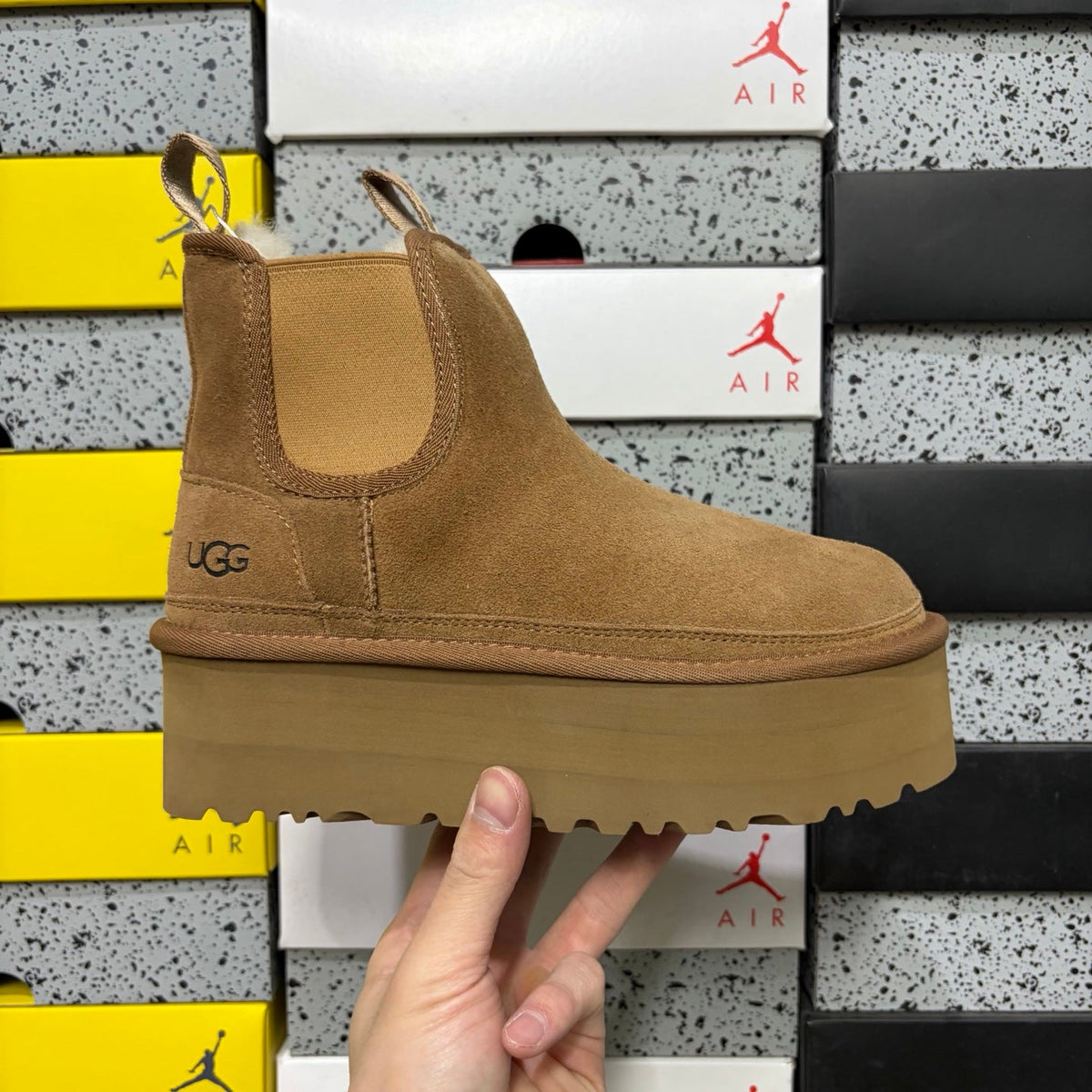 UGG Chelsea Platform Ankle Boot – Women’s Suede Boot with Metal Ring Pull Tabs & Lug Sole in Wheat