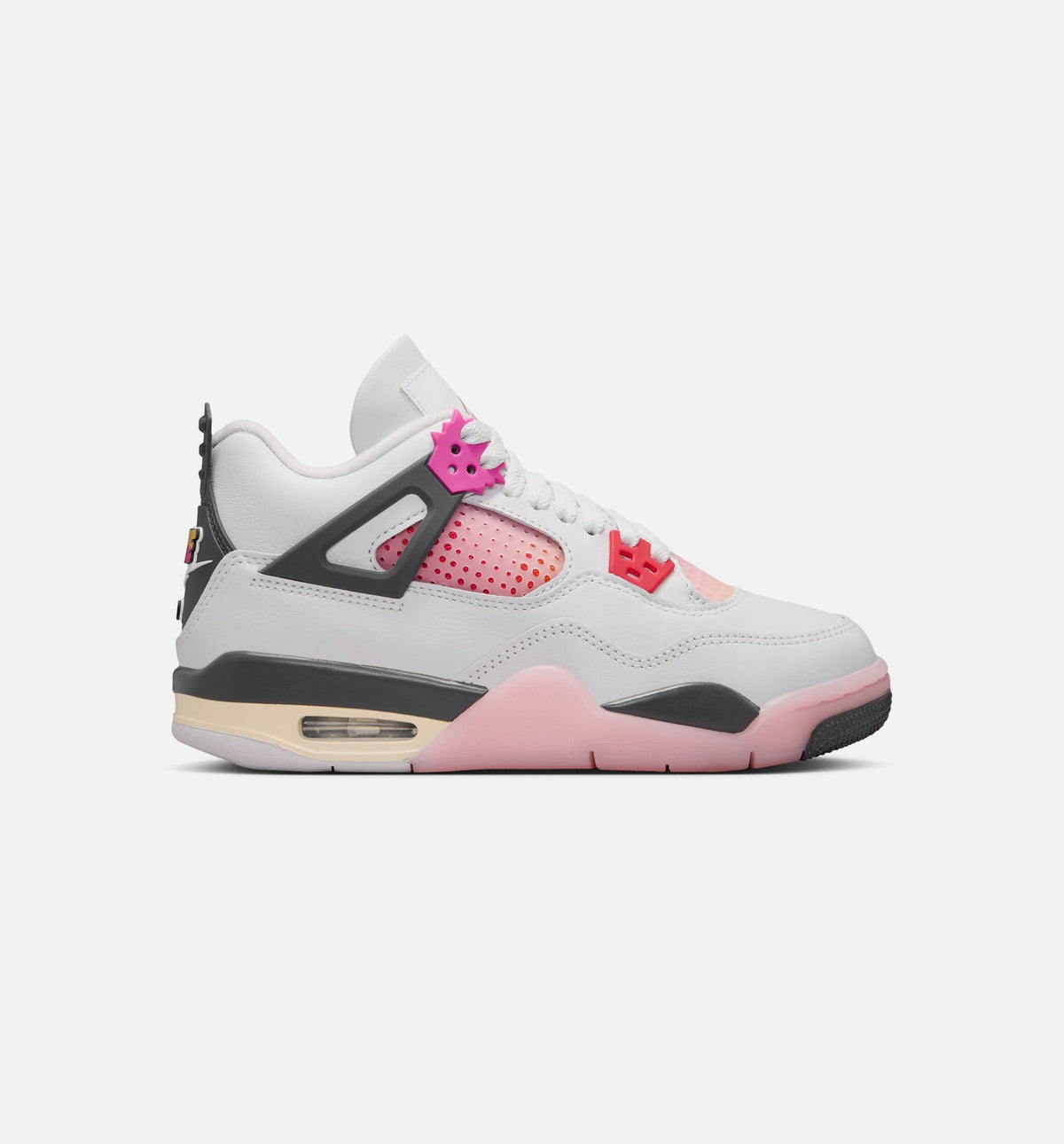 Air Jordan 4 Retro Comic Grade School Lifestyle Shoes - Off White/Fire Pink/Anthracite
