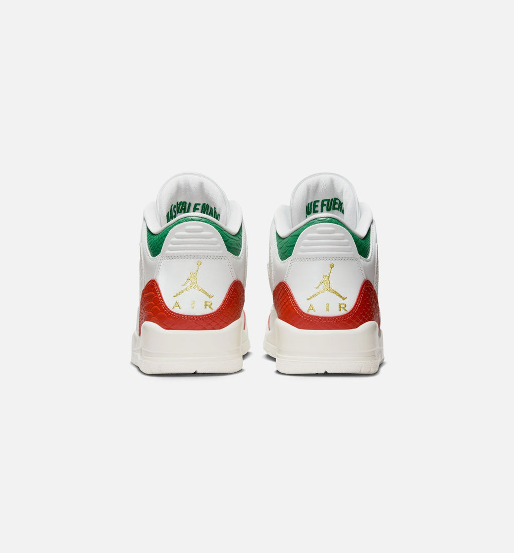 Air Jordan 3 Retro El Vuelo Men's Sneakers - Summit White / Pine Green / Dragon Red / Metallic Gold