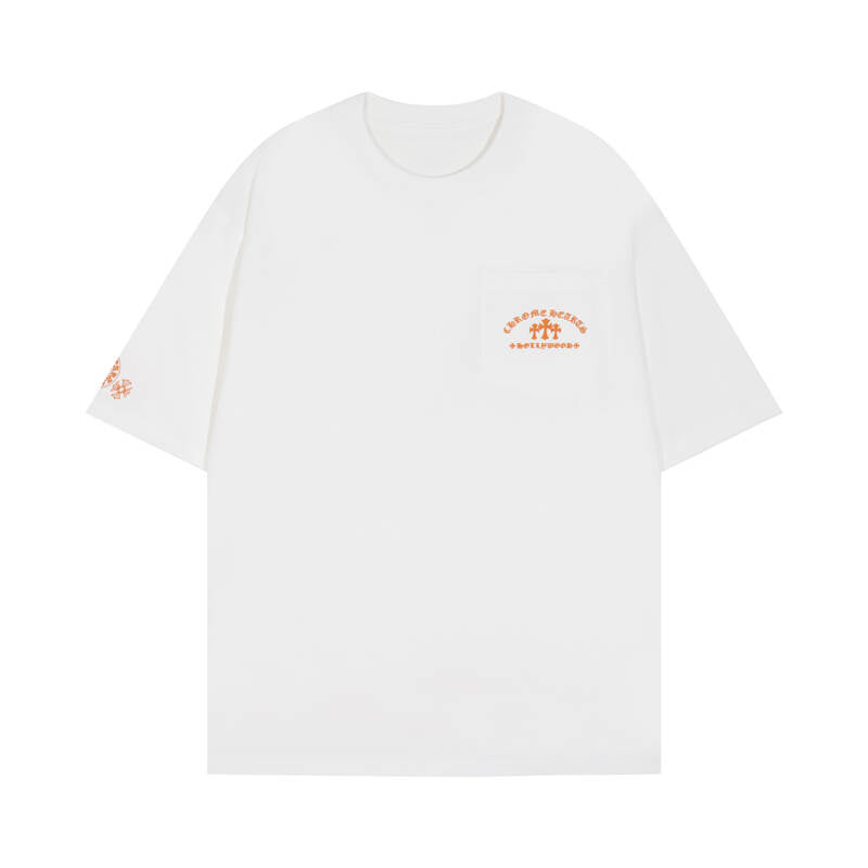 Chrome Hearts Orange Three-Cross Slogan Short Sleeve Tshirt 6129