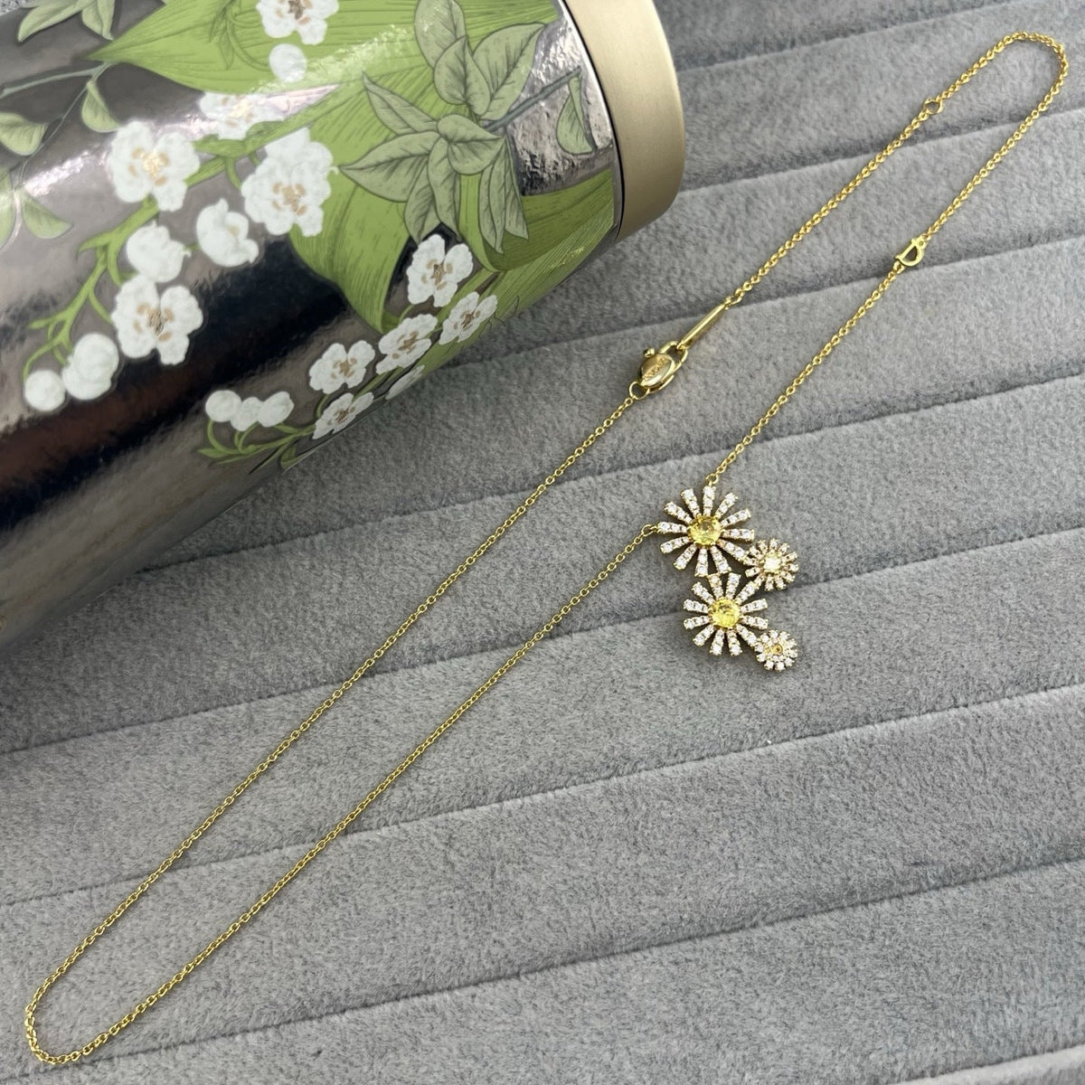 Damiani Style Floral Cubic Zirconia 18K Gold-Plated Necklace