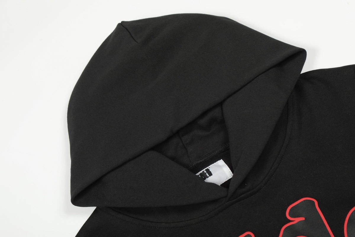 Sp5der Black Red Outline Star Graphic Hoodie