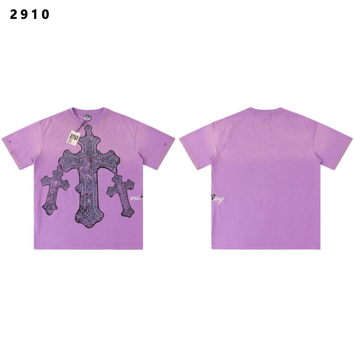 VALE USA Studded Cross Graphic T-Shirt