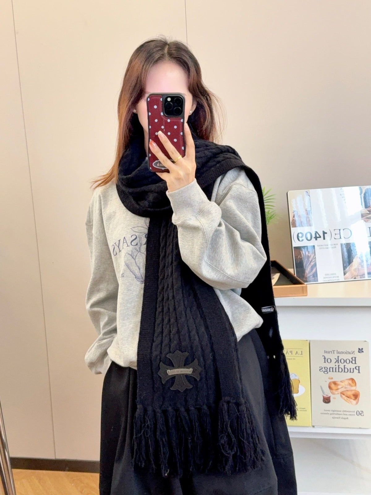 New York Yankees Style Cable-Knit Fringe Scarf