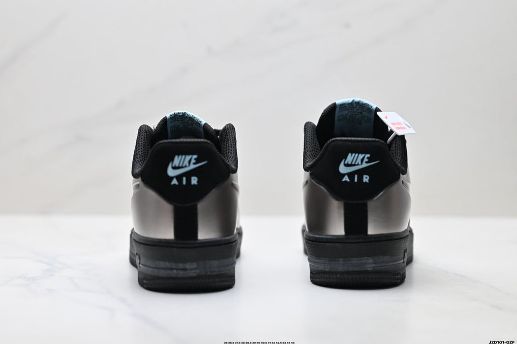 Nike Air Force 1 Low Black Silver Metallic Unisex Sneakers Style 04