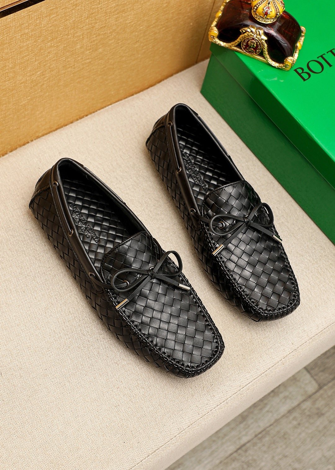 Bottega Veneta Black Woven Lace-Up Loafers