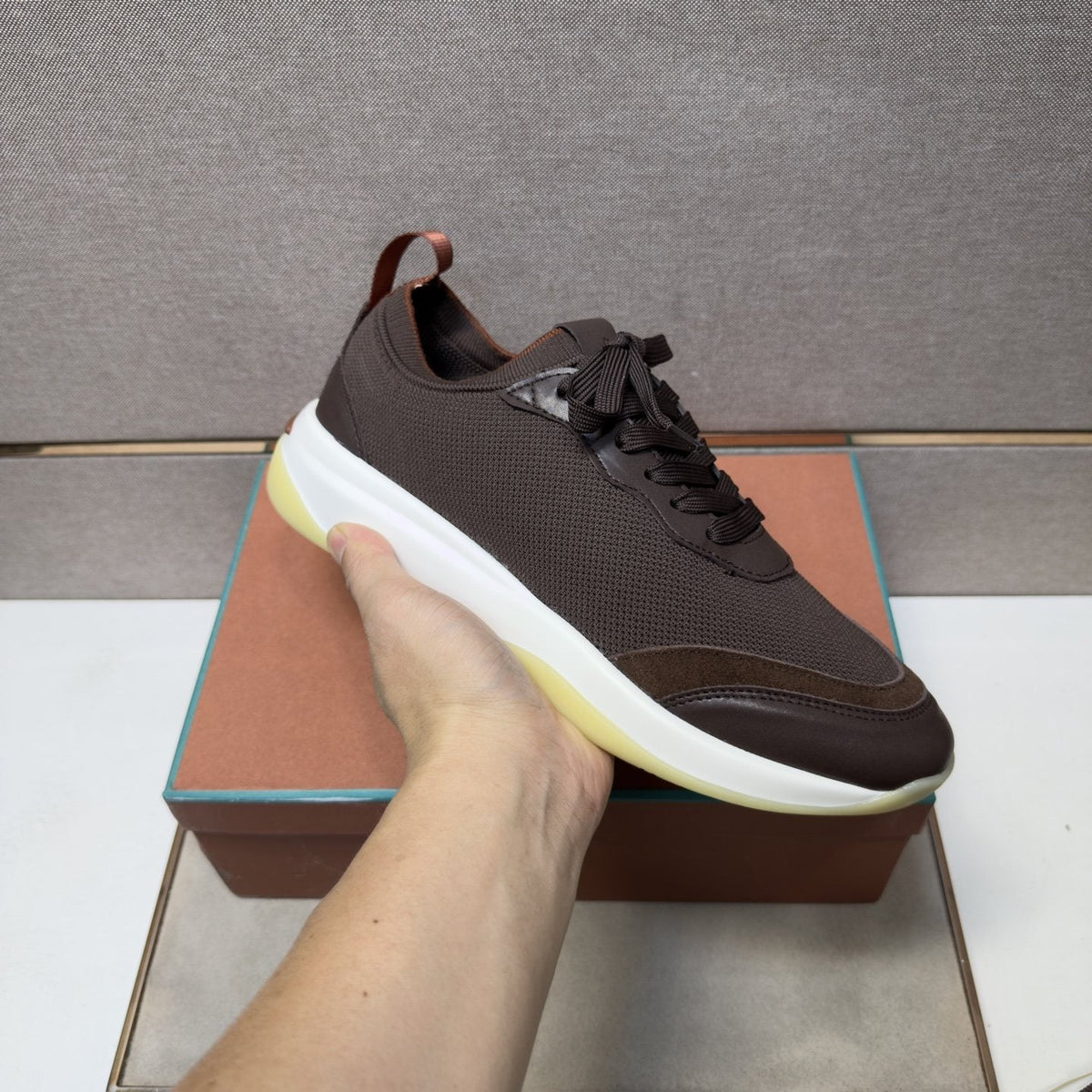 Men's Dark Brown Paneled Sneakers