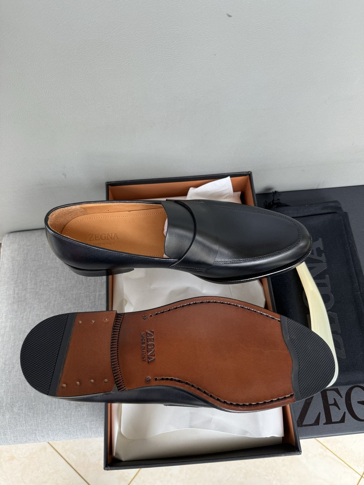 Zegna Men's Black Leather Loafers