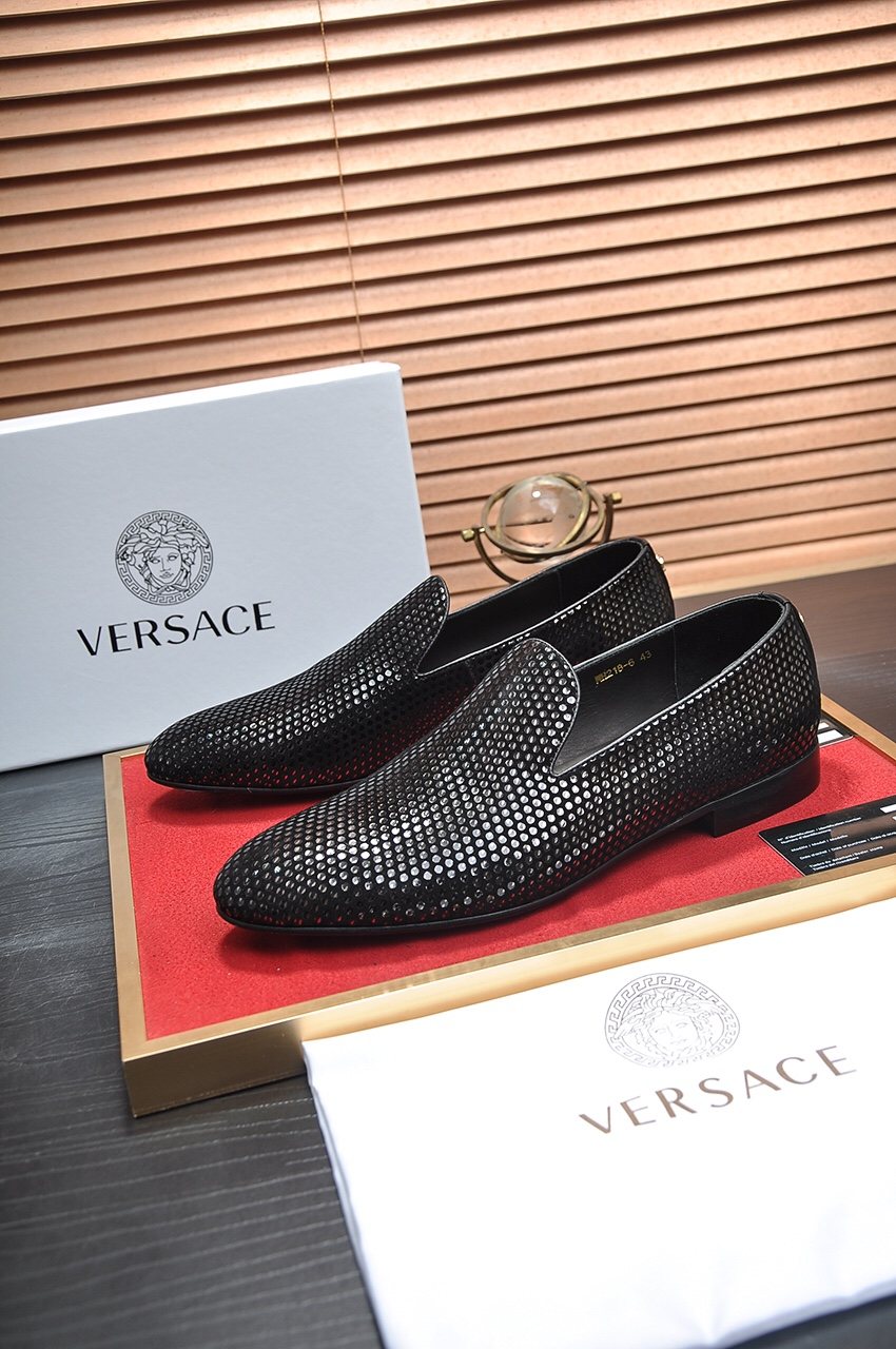 Versace Men's Textured Black Slip-On Shoes