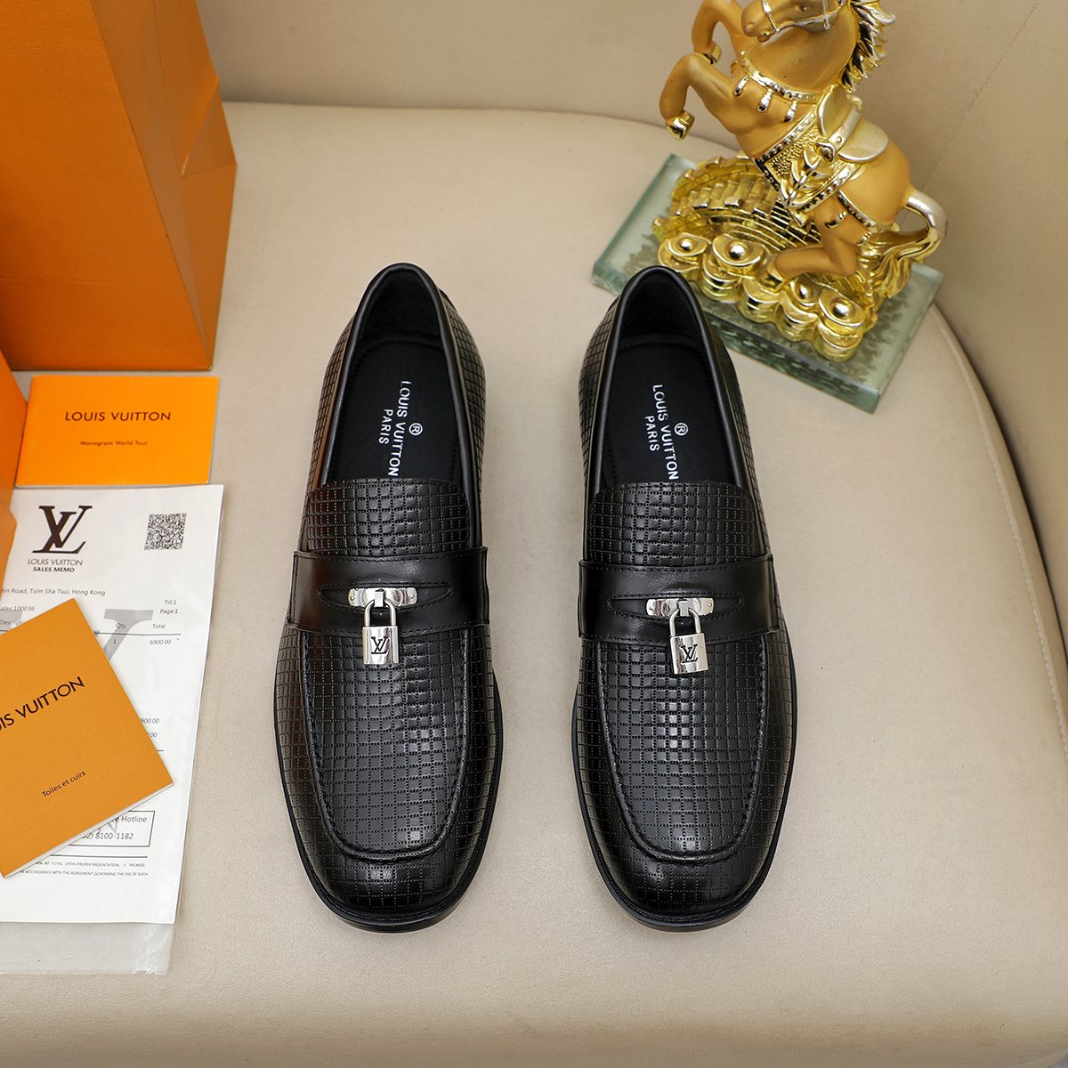 Louis Vuitton Black Textured Loafers - Silver-Tone Hardware