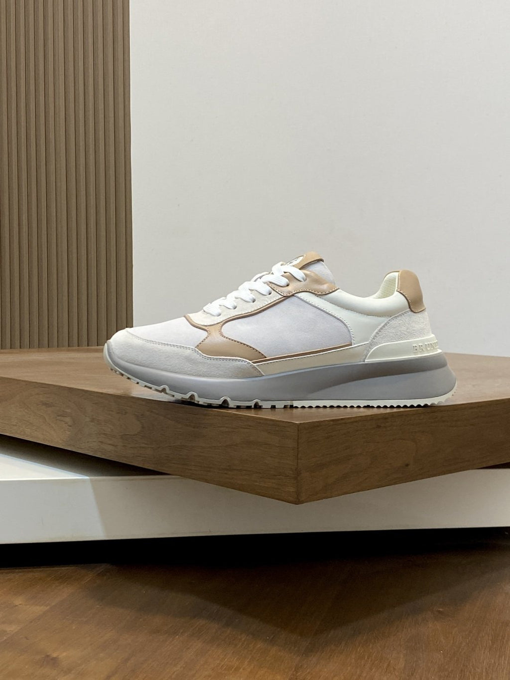 Brunello Cucinelli White and Beige Low-Top Sneakers