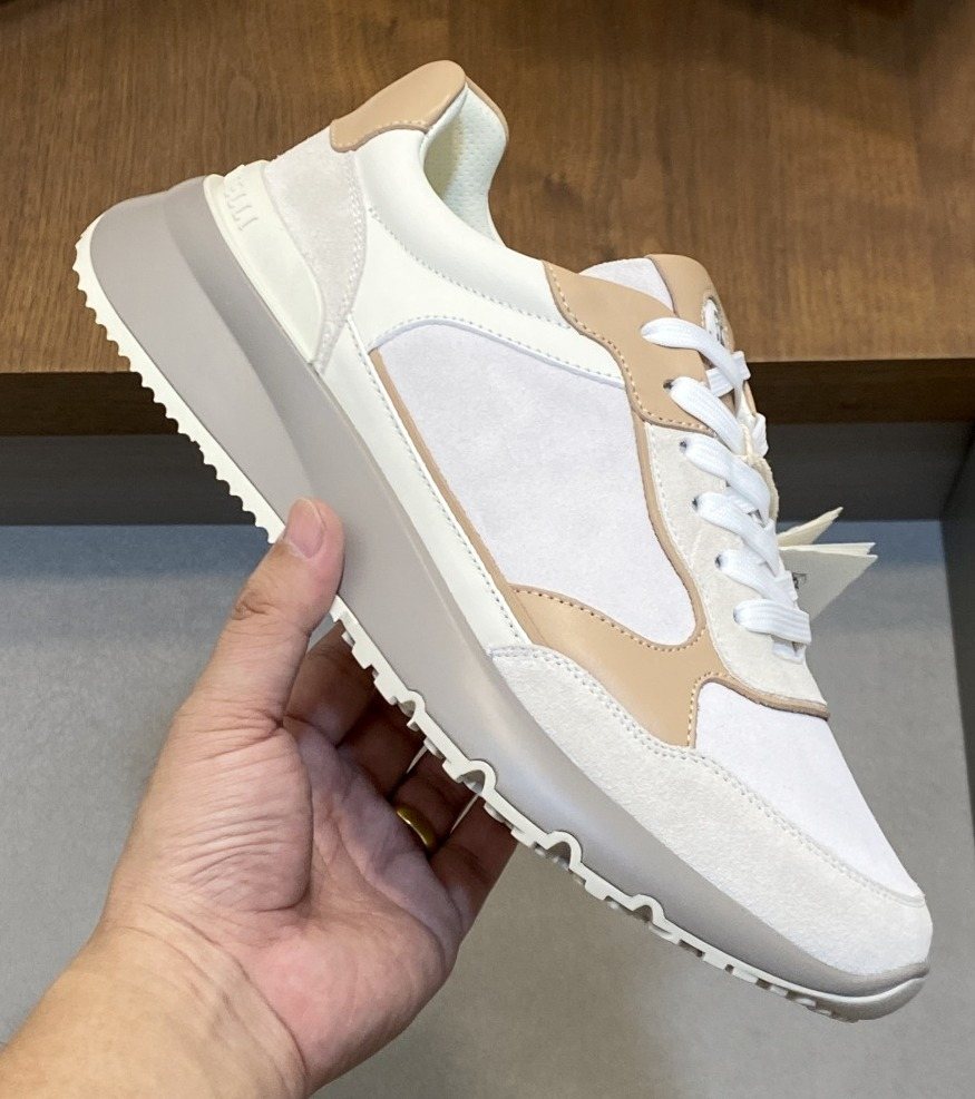 Brunello Cucinelli White and Beige Low-Top Sneakers