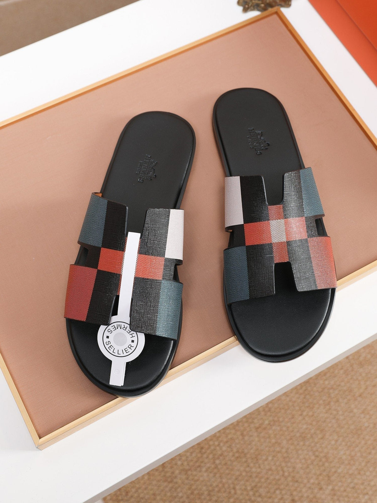 Hermès Plaid H-Strap Slide Sandals