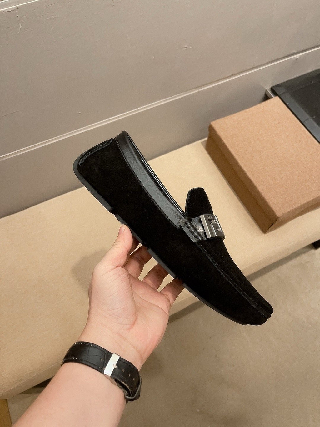 Versace Black Loafers with Silver-Tone Hardware