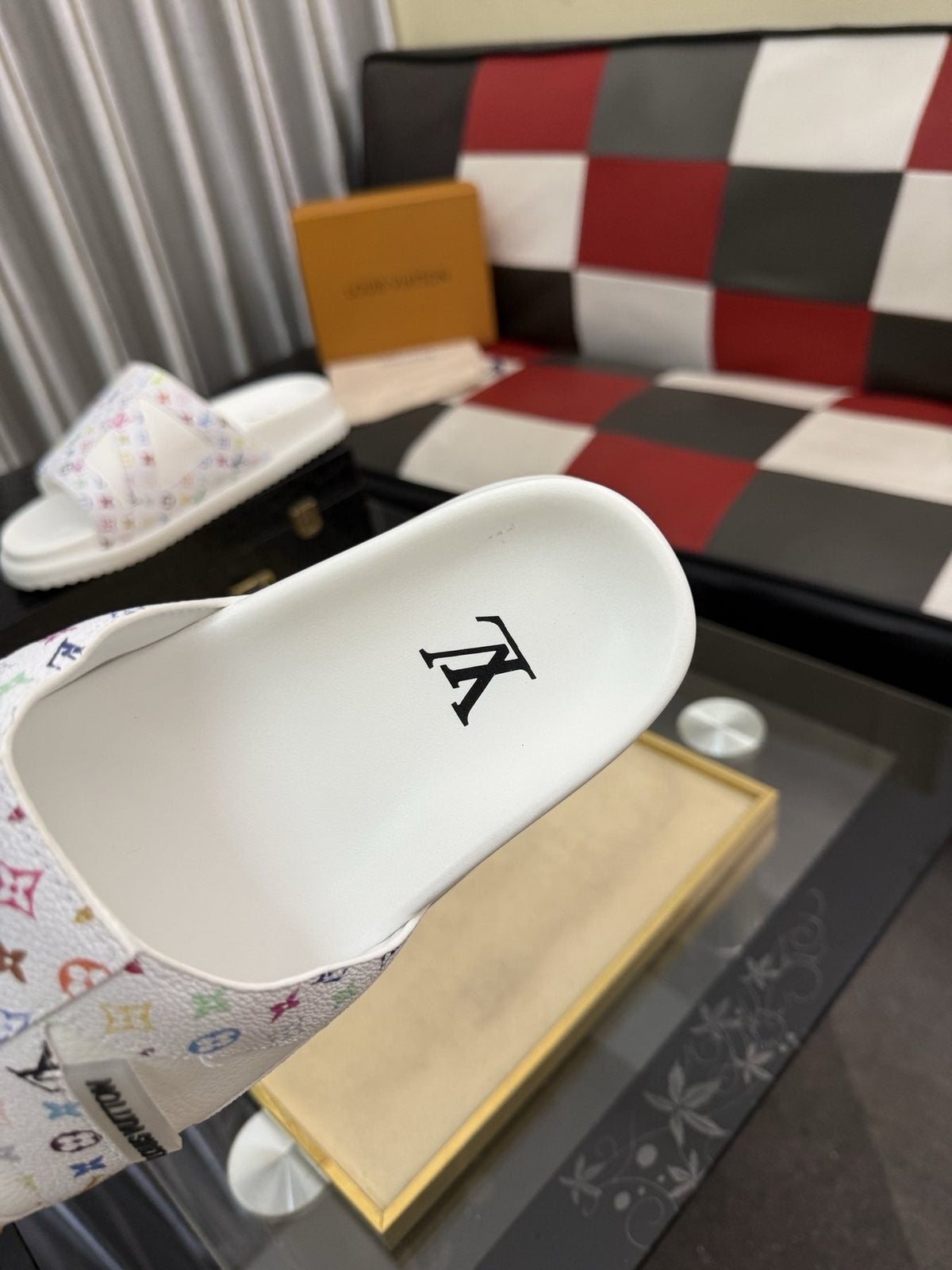 Louis Vuitton White Monogram Print Slide Sandals