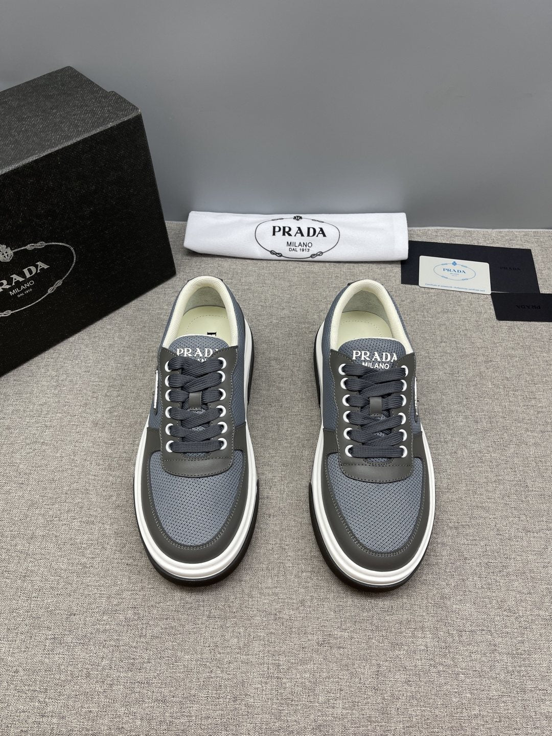 Prada Men's Triangle Patch Low-Top Sneakers - Padded Collar