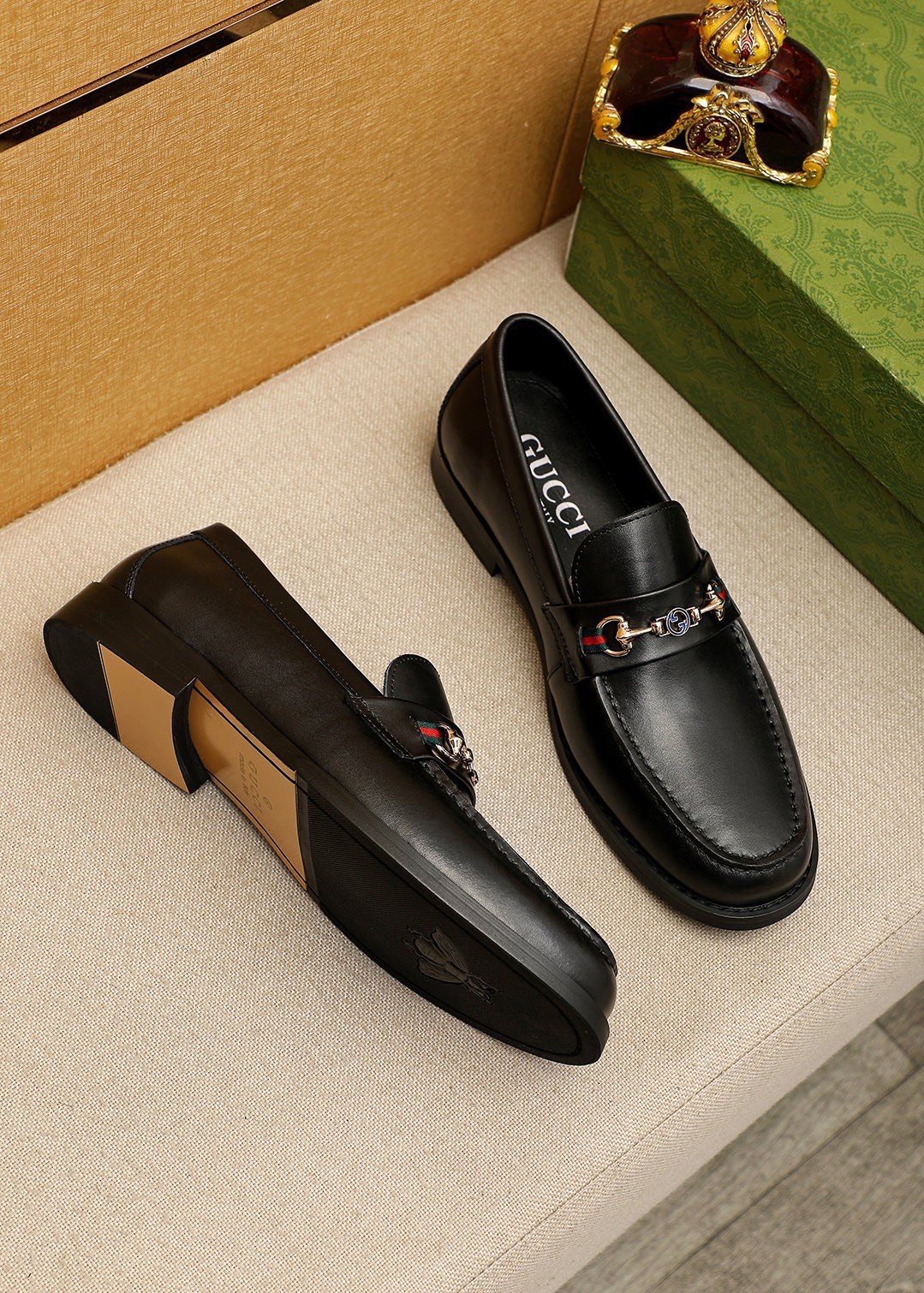 Gucci Black Web Bit Loafers