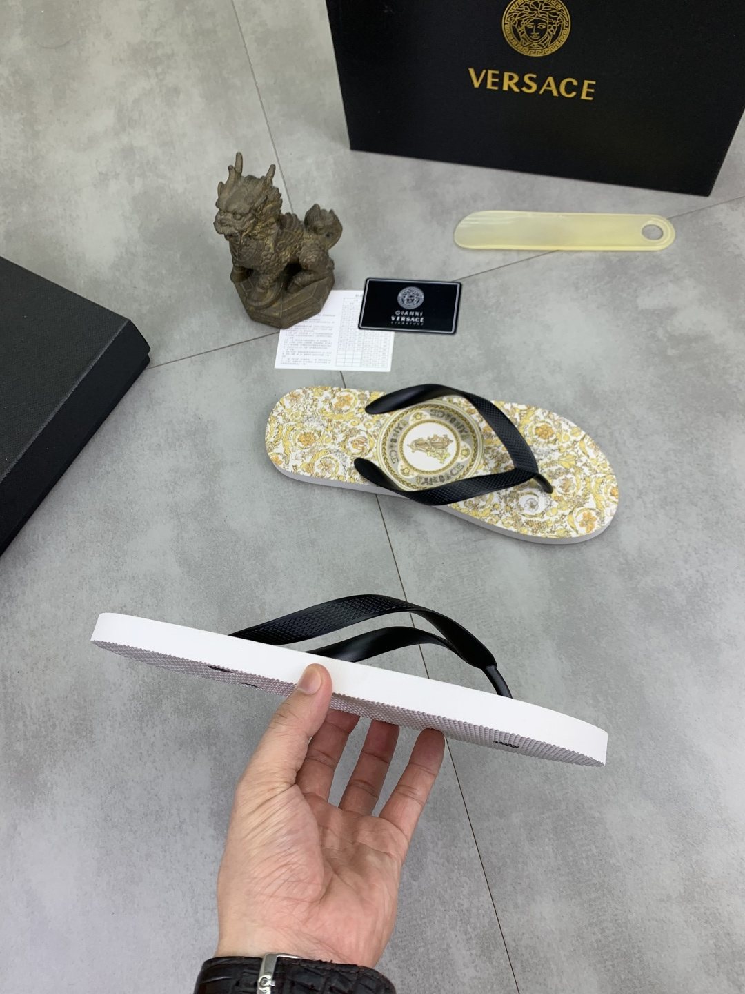 Versace Baroque Print Flip-Flops - White, Gold & Black