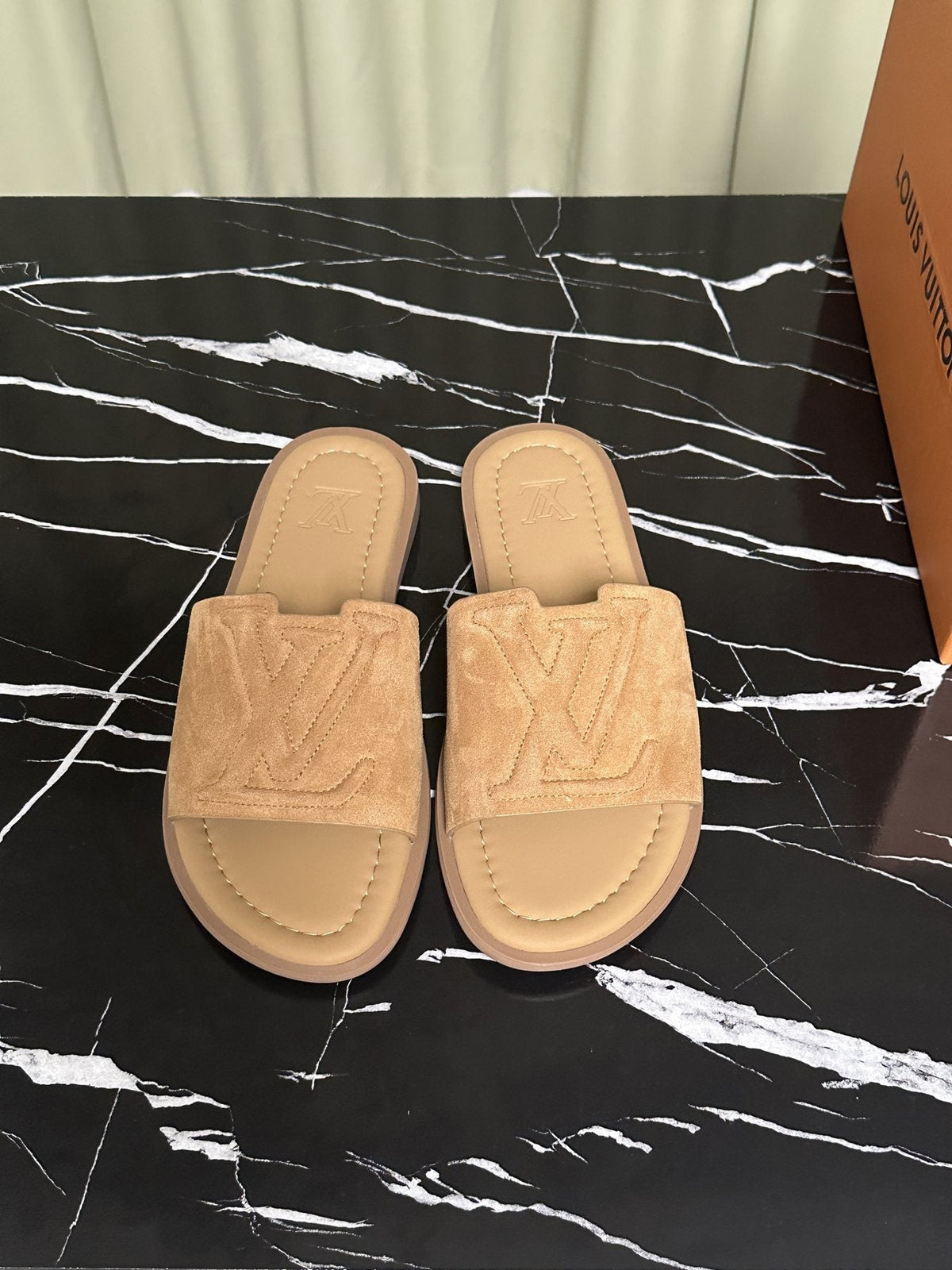 Louis Vuitton Embossed Strap Slide Sandals
