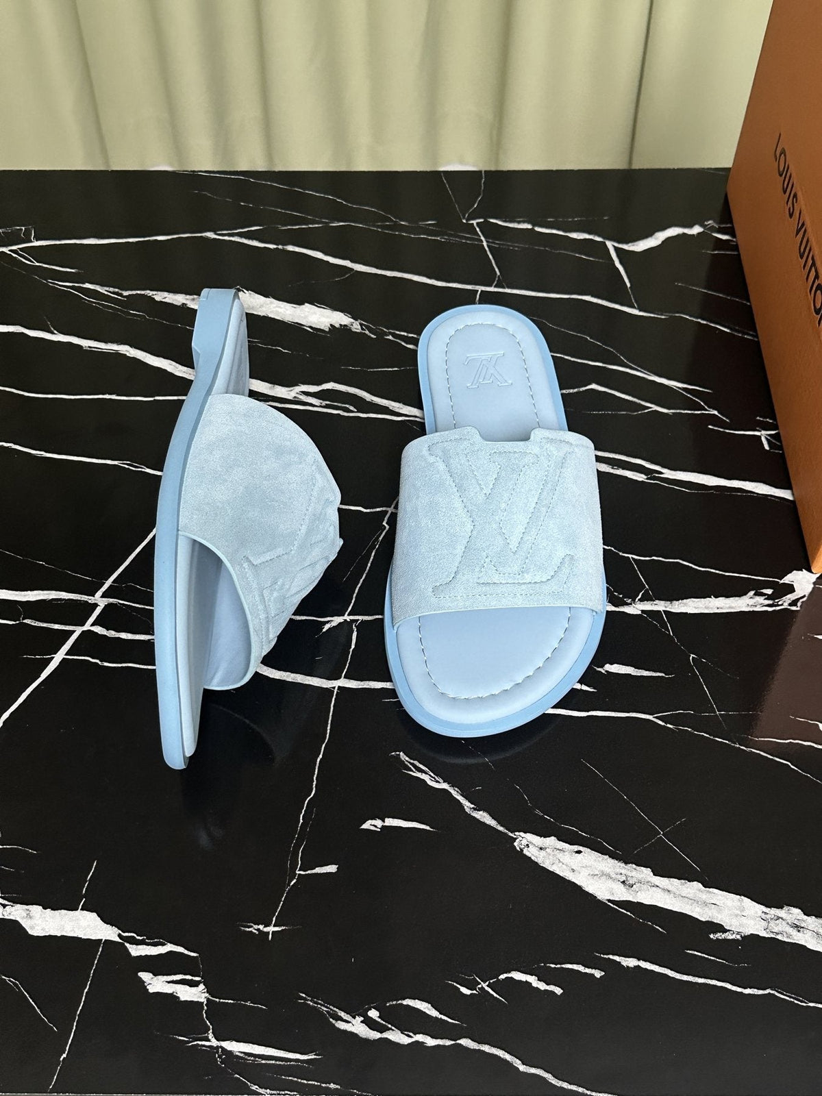 Louis Vuitton Embossed Strap Slide Sandals