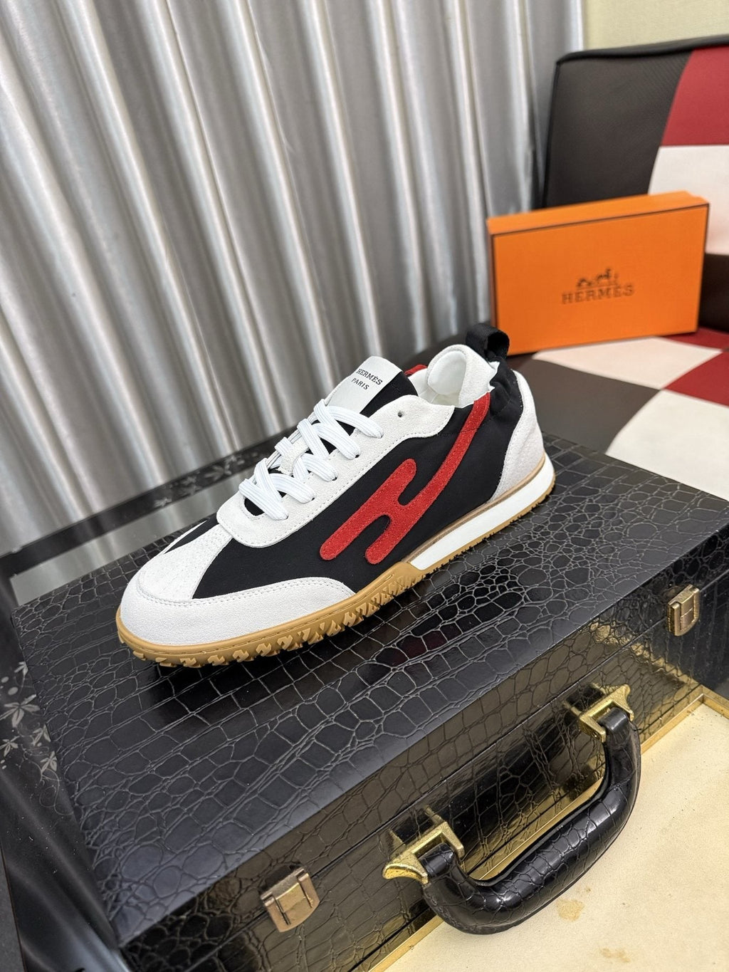 Hermès Men's Layered Panel Low-Top Sneakers