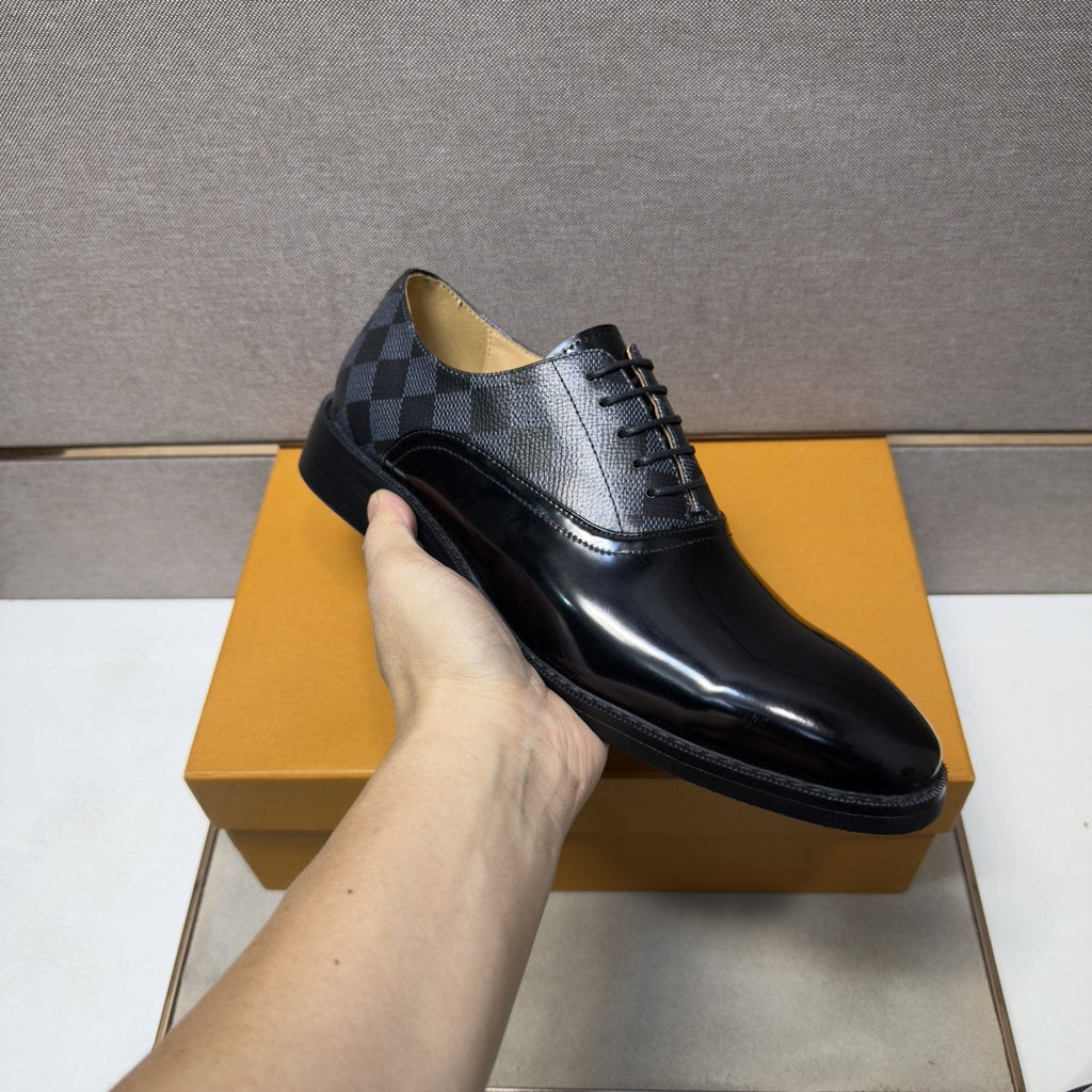Louis Vuitton Checkered-Panel Lace-Up Dress Shoes