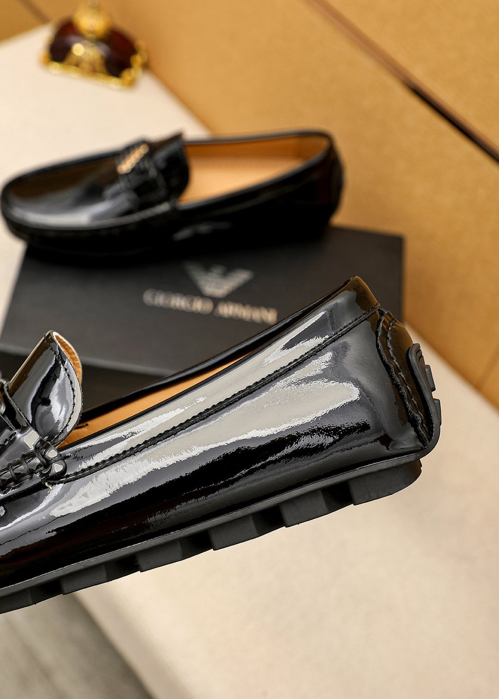 Giorgio Armani Black Leather Driving Loafers