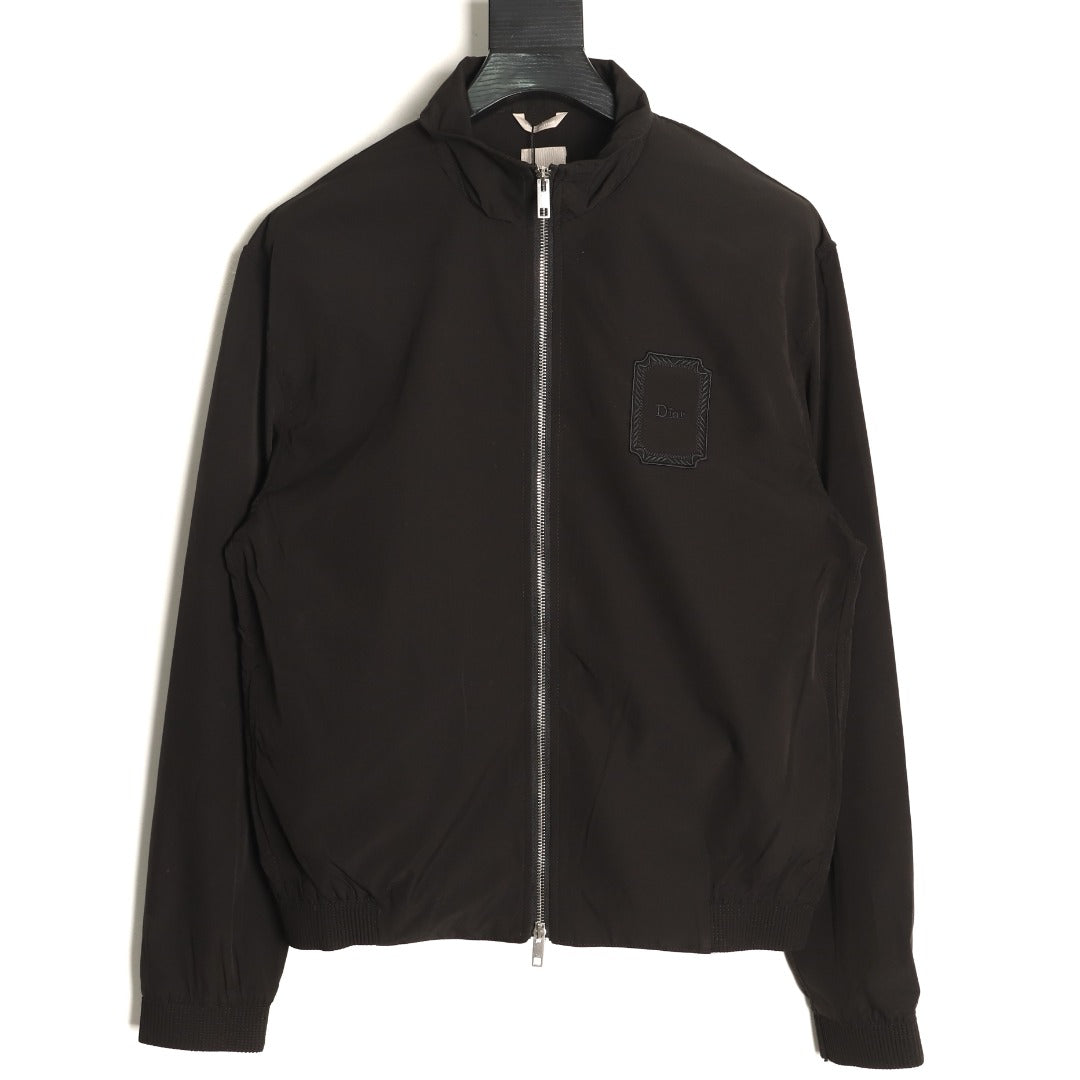 Dior Tonal Chest-Badge Stand-Collar Zip Jacket - Black