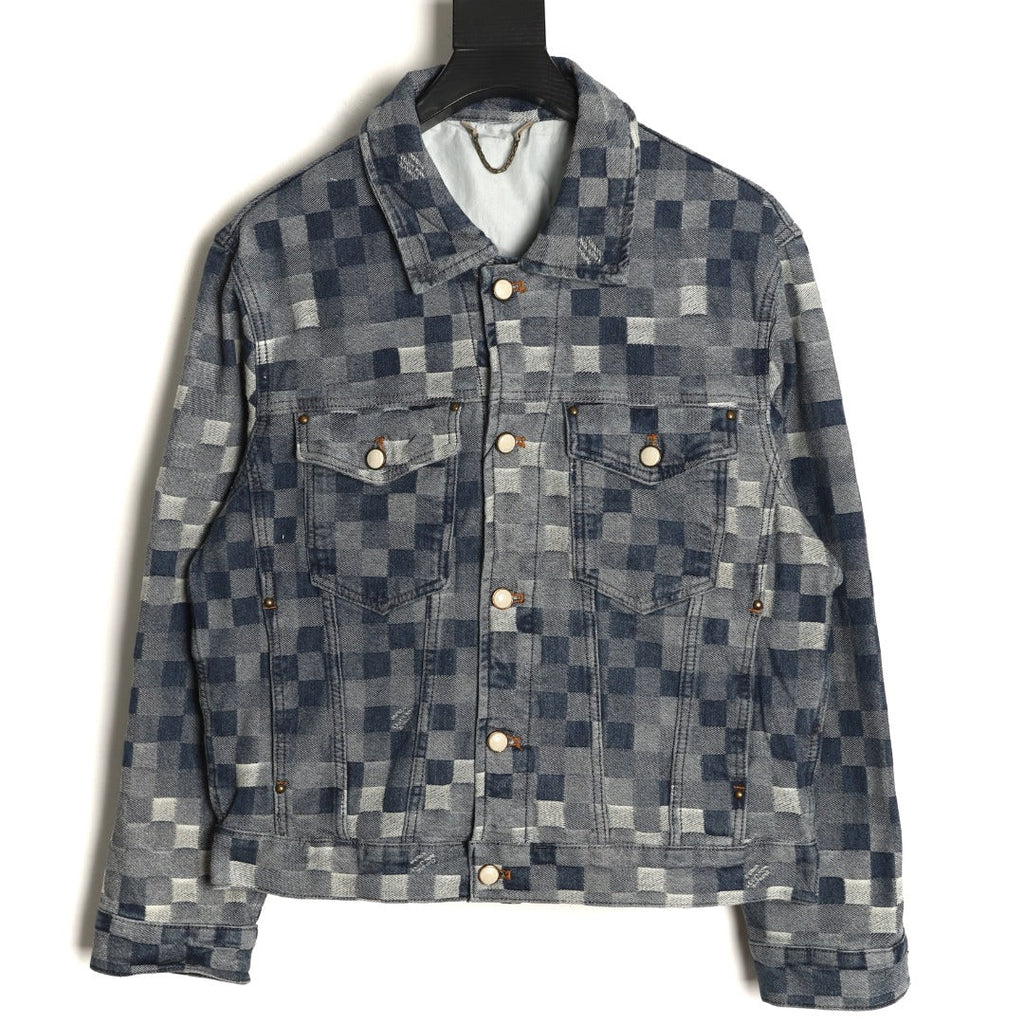 Louis Vuitton Mosaic-Style Denim Jacket - Gray and Black